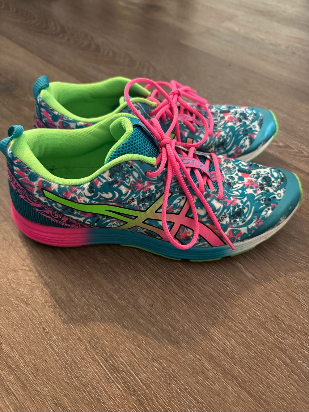 Asics Teal, Pink & Lime Floral Running Sneakers